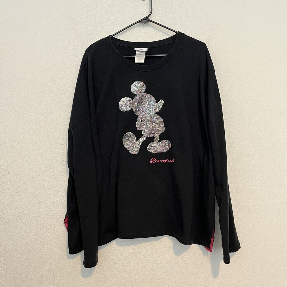 Disney Parks Disneyland Reversible Sequin Mickey Mouse Black Sweatshirt Size 1X - Picture 2 of 16